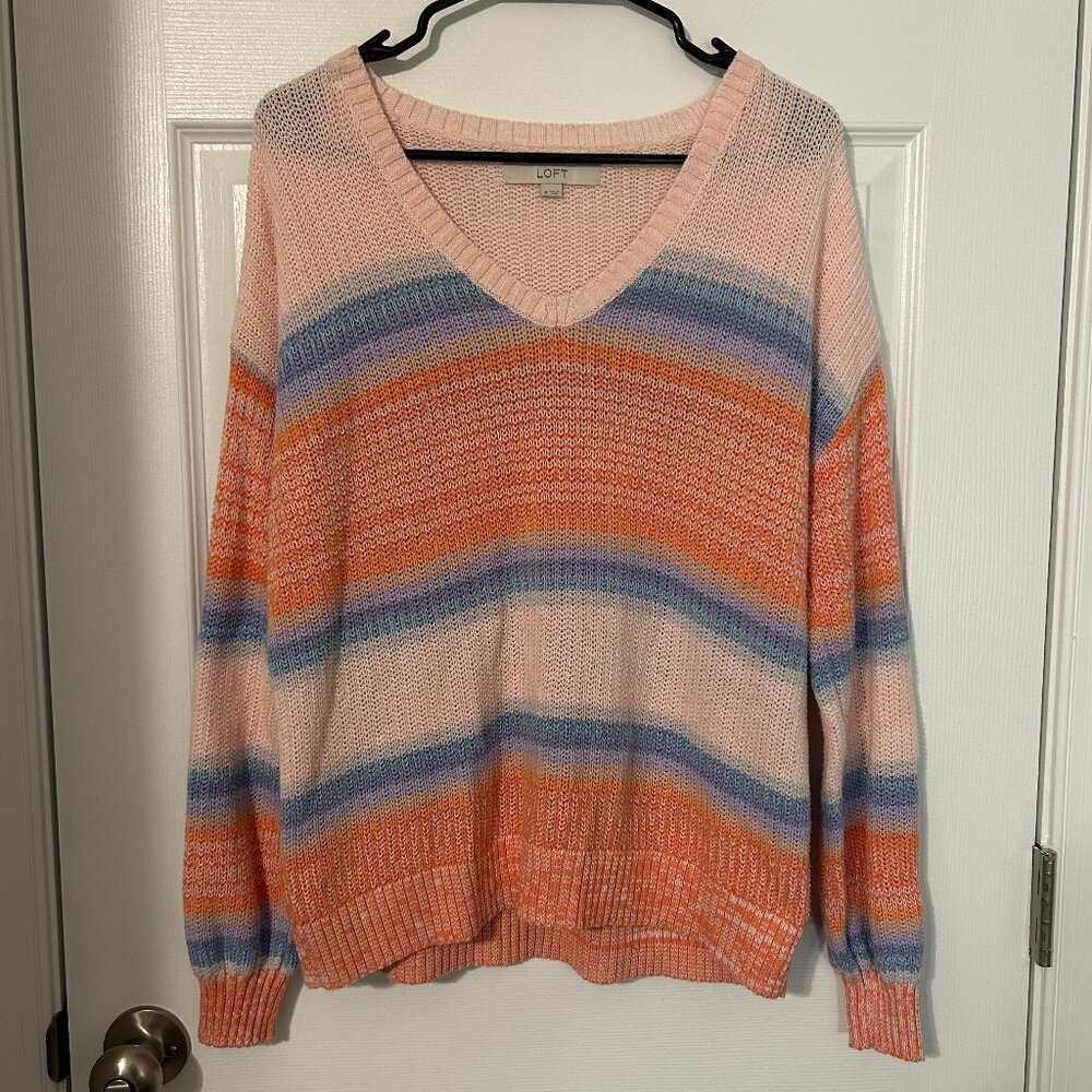 LOFT Multicolored Striped Women's V-Neck Sweater, M